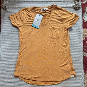 Prana V-neck Foundation T shirt butterscotch Tencel pocket NEW womens XS
